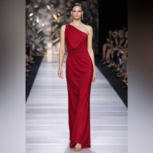 NWT BCBGMaxAzria “Snejana” Red Berry One-Shoulder Gown | XXS